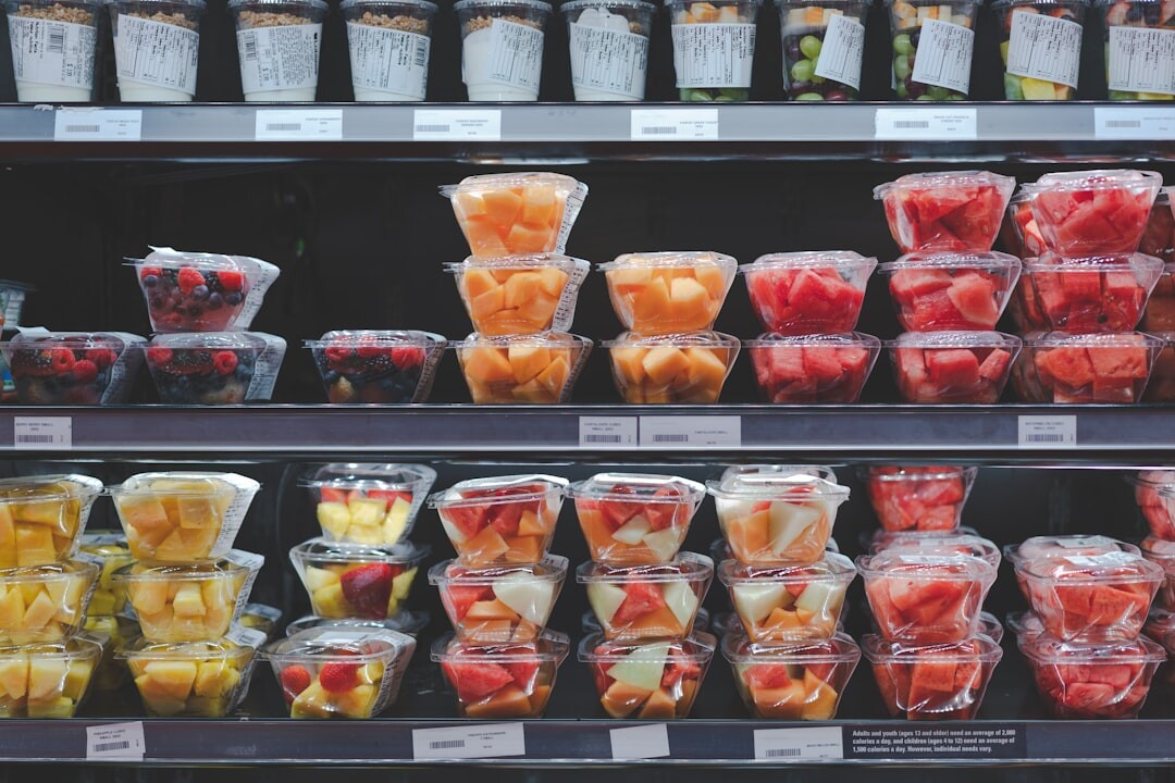 fresh fruits on shelves